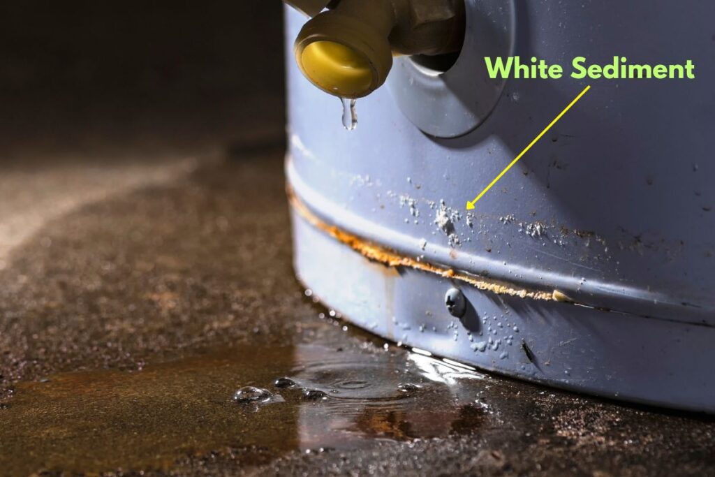 White sediment around water heater